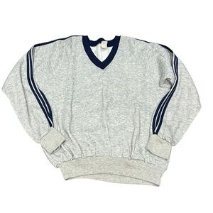 Vintage Sportswear Creslan Acrylic V-neck Sweatshirt gray blue stripe